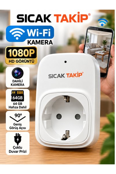 SICAK TAKİP WiFi Şarj Adaptörü 1080P HD Mini Akıllı Kamera 64 GB Dahili Hafızalı