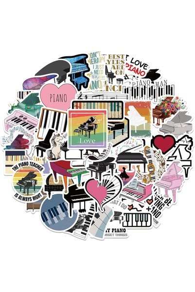 Generic ملصقات البيانو 50 قطعة، ملصقات فينيل مقاومة للماء بتصميم موسيقى البيا...