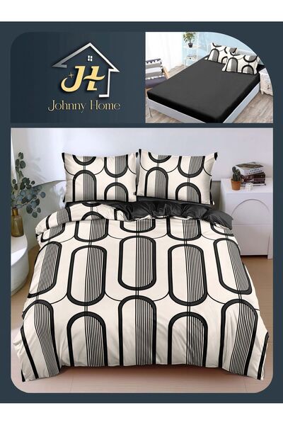 CasaDesteapta.ro Bedding with black fitted Bed Sheet 180x200 cm and cream Duv...