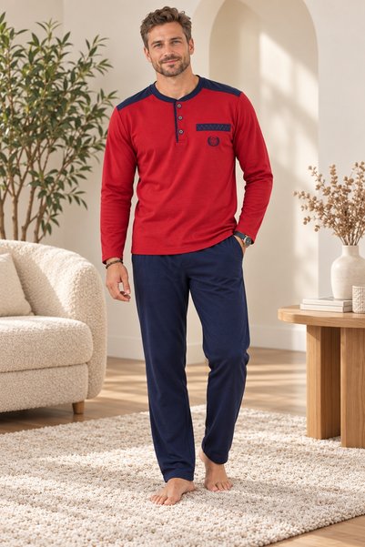 CottonVia Men's Pajama Set, 100% Pilling-Resistant Cotton Jersey, Interlock K...
