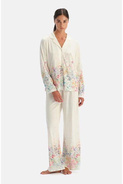 Dagi Set de pijamale pentru femei cu guler de cămașă, cu model floral, 50 % m...