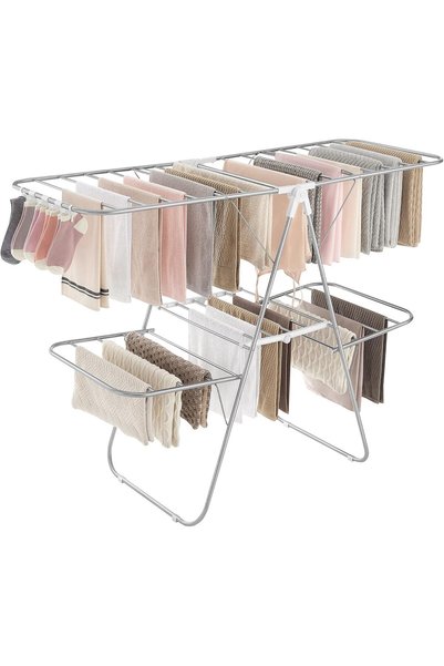 SONGMICS Clothes Drying Rack, Foldable 2-Level Laundry Drying Rack, Free-Stan...