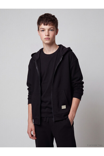 LC Waikiki LCW Kids Black Hooded Boys' Soft Touch Zipper Sweatshirt—The NEVAV...