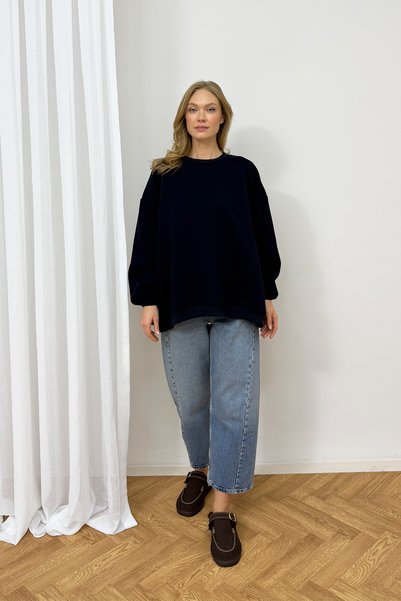 Melike Tatar Brushed Inside Three-Ply Sweatshirt with Ribbing 102-2762