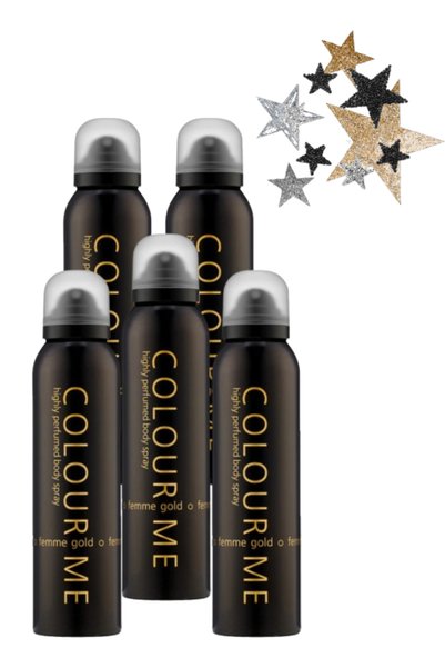 Colour Me 5 قطع من بخاخ الجسم عالي العطر Femme Gold