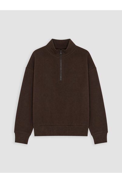 LC Waikiki Girls' Sweatshirt with a Mock Neck and Brown Zipper—The NEVAVM Dif...