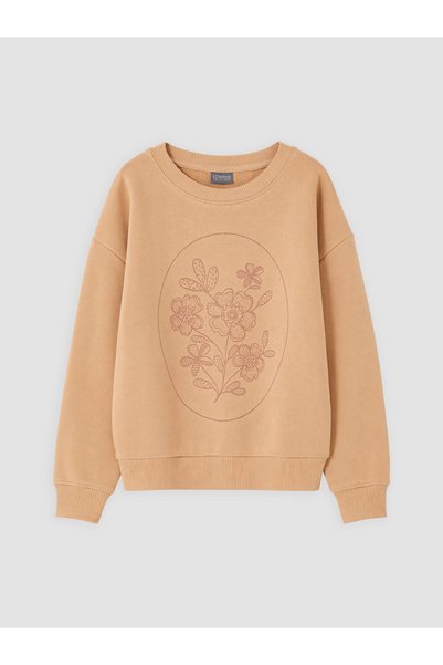 LC Waikiki Girls' Brown Printed Sweatshirt with the ALITA CITY Touch