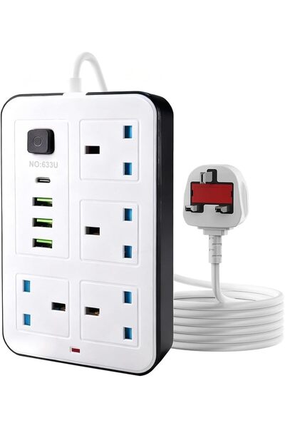 GENERAL Extension lead with usb slots 2500W -2m long cable - copper clips - 1...