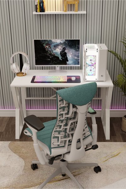 MOBLAY Dori Beyaz 60x120 Oyuncu Masası, Bilgisayar Masası, Gamer Masası, Gaming Masa, Metal Ayaklı
