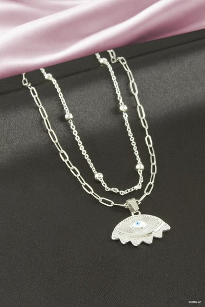 ZERO LAND SVL-SHOP Eye Double Necklace (205258) Silver Color
