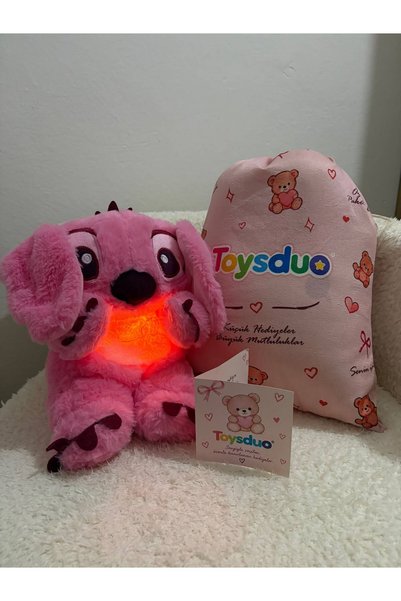Nefes Alan Pembe Stitch Arkadaşı Peluş Oyuncak Hediye Kesesi ve Not Seçeneği
