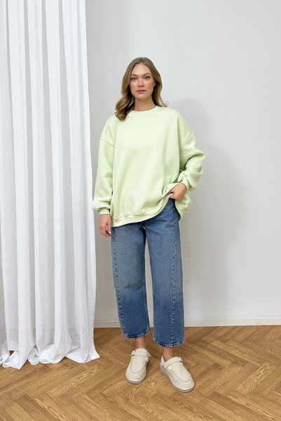 Melike Tatar Brushed Inside Three-Ply Sweatshirt with Ribbing 102-2762