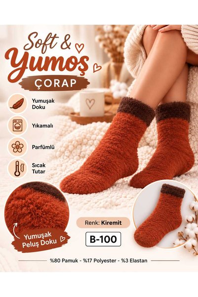 Kadın Kürklü Peluş Ev Çorabı