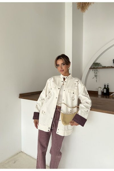MİA NOURA Jachetă din denim pentru femei, cu partea din față și partea din sp...