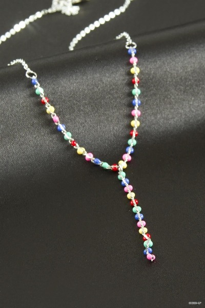 ZERO LAND SVL-SHOP Enameled Beaded Y-Necklace (212132) Silver Color
