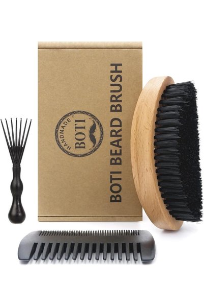 12+ robotics Boti Wooden Handle Beard Brush Beard Facial Pocket Brush Comb fo...