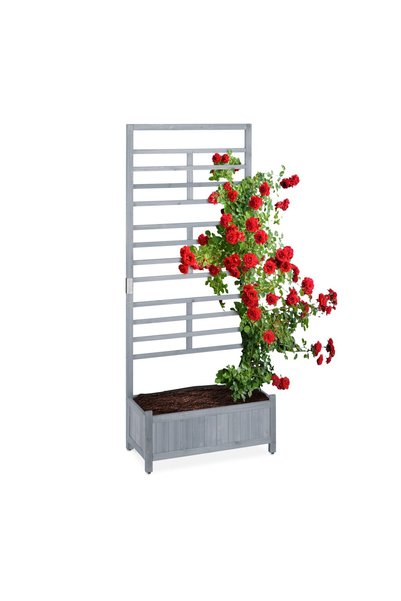 Relaxdays Jardinieră cu spalier, lemn/metal, 171 x 71,5 x 32 cm, gri