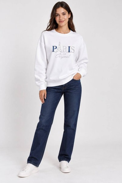 Hepyek Women's long-sleeved sweatshirt with stone embellishments