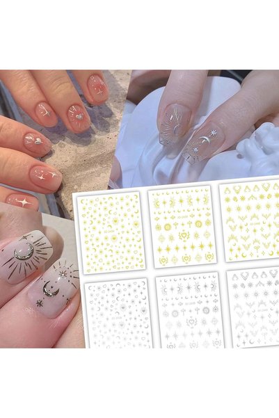 JDLYEVER Nail Art Stickers Decals – 12 Sheets of Gold and Silver Star and Moo...