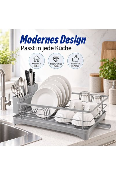Relaxdays Suport de scurgere pentru vase 10054286_111, Oțel inoxidabil și pla...