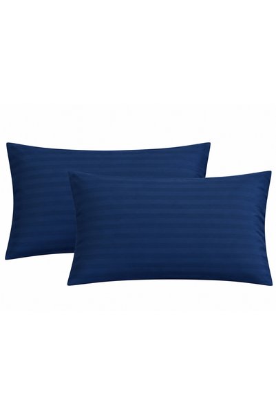 calinahome Navy Striped Pillowcase, Hotel Style (100% Cotton Satin)