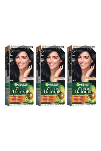 Garnier 3x ΣΥΣΚΕΥΑΣΙΑ Μόνιμη βαφή μαλλιών με αμμωνία Color Naturals, 1 Μαύρο,...