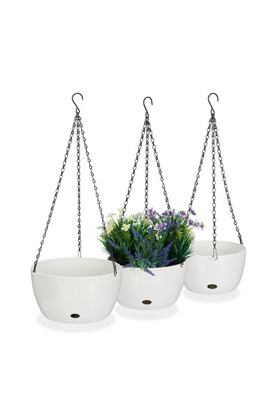Relaxdays Σετ 3 κρεμαστών γλαστρών Relaxdays, λευκό/μαύρο, 67x28.5cm, 60x24cm...