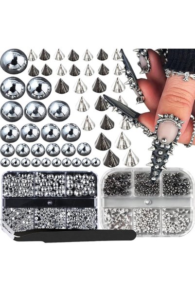 SYOSI Gothic Punk Nail Charms and Studs Set, 3D Metal Spike Rivet Nail Art De...