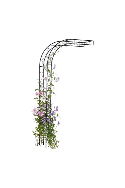 Relaxdays Arcadă metalică cu trandafiri, neagră, 240x125x39 cm, pentru grădin...