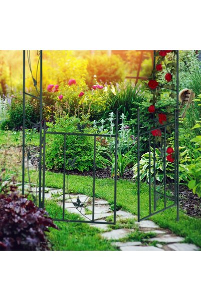 Relaxdays Arcadă metalică cu poartă pentru flori cățărătoare, verde închis, 2...