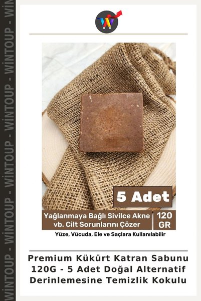 Wintoup Premium Sulfur Tar Soap 120G - 5 Pieces, Natural Alternative, Deep Cl...