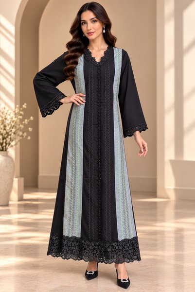 ROGINA Women's Elegant Lace Detailing Premium Jalabiya