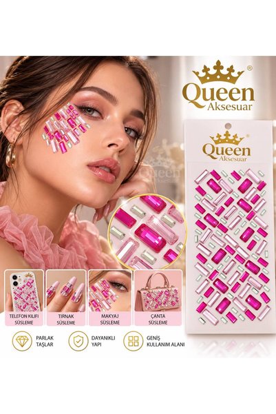 QUEEN AKSESUAR Fuchsia Pink Rectangular Crystal-Studded Adhesive Sticker Shin...