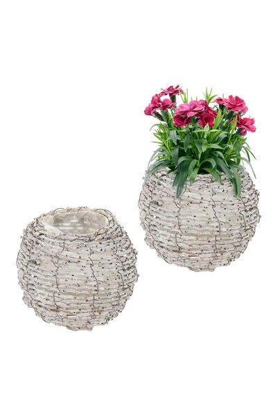 Relaxdays Set de 2 ghivece decorative din ratan, Relaxdays, albe, 17x20cm