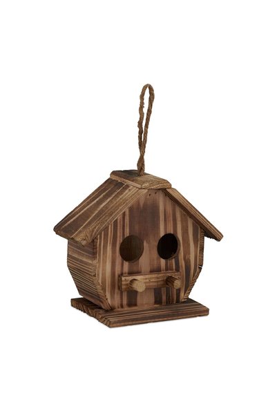 Relaxdays Căsuță decorativă pentru păsări din lemn ars maro 28,5x19x10,5cm
