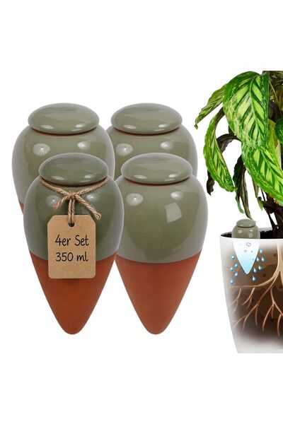 Relaxdays Σετ 2 κεραμικών κώνων άρδευσης 16x8cm πράσινο-καφέ 350ml