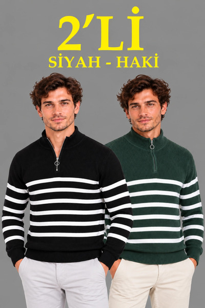 trendmood Pulover bărbătesc din tricot elastic, striat, cu guler înalt, cu do...
