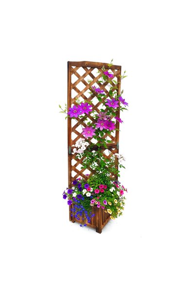 Relaxdays Jardiniere pentru flori cu spalier, lemn de molid tratat, maro înch...