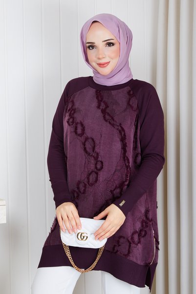Pamuk Butik Tunică din tricot mercerizat cu franjuri, din mătase și cupra, pe...