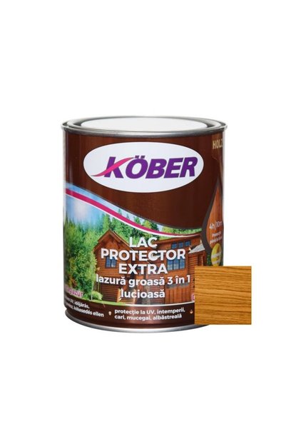 Kober Lac protector extra interior/exterior, lazură groasă 3 în 1 salcâm 0,75 l