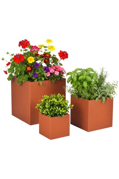 Relaxdays planter set, 3 pieces, rust finish, 37x37x37cm, 28x28x28cm, 19x19x19cm