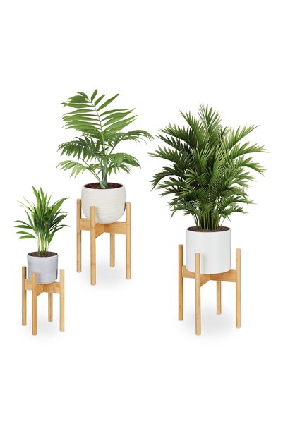 Relaxdays Suport pentru plante din bambus, set de 3, dimensiuni M 33x25x25cm,...
