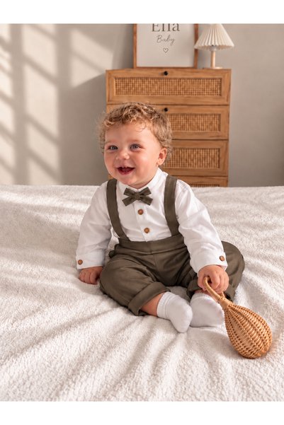 vera kids 100% Cotton Black Baby & Kids Salopet Shirt Bow Tie Set