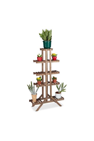 Relaxdays Suport de flori din lemn, 5 niveluri, 142,5x83x28,5 cm, culoare mar...
