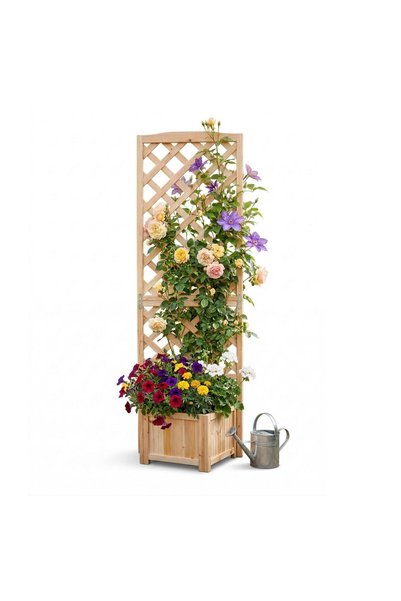 Relaxdays Jardinieră cu spalier, lemn de molid, 180x55x51cm, bej