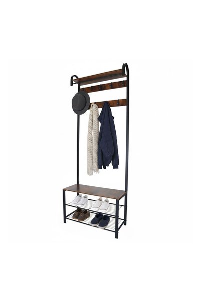 Relaxdays Dulap de pantofi cu bancă, maro închis/negru, 182x30x69 cm