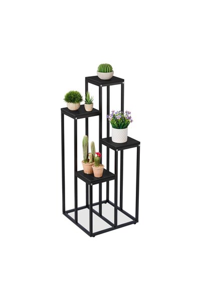 Relaxdays Suport pentru flori, 4 etaje, 80x40x40 cm, Negru, Fabricat din oțel...