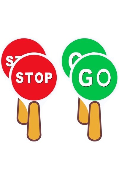 ALMEKAQUZ 4 PCS Double Sided Stop Sign, Handheld Children Red and Green Traff...