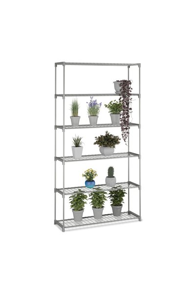 Relaxdays Suport pentru plante cu 6 etaje, gri, 174x91x28cm