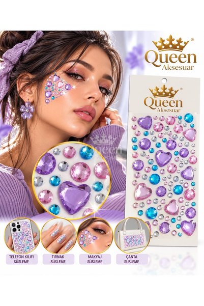 QUEEN AKSESUAR Purple, Pink, Blue Round Crystal Stone Adhesive Stickers for F...